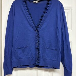 Jones New York Royal Blue Ruffled Cardigan